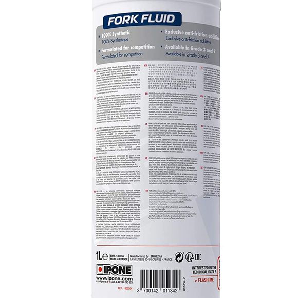 Huile de fourche Ipone FORK FLUID - GRADE 3 - 1 LITRE UniverselRef : IP0052 / 800204