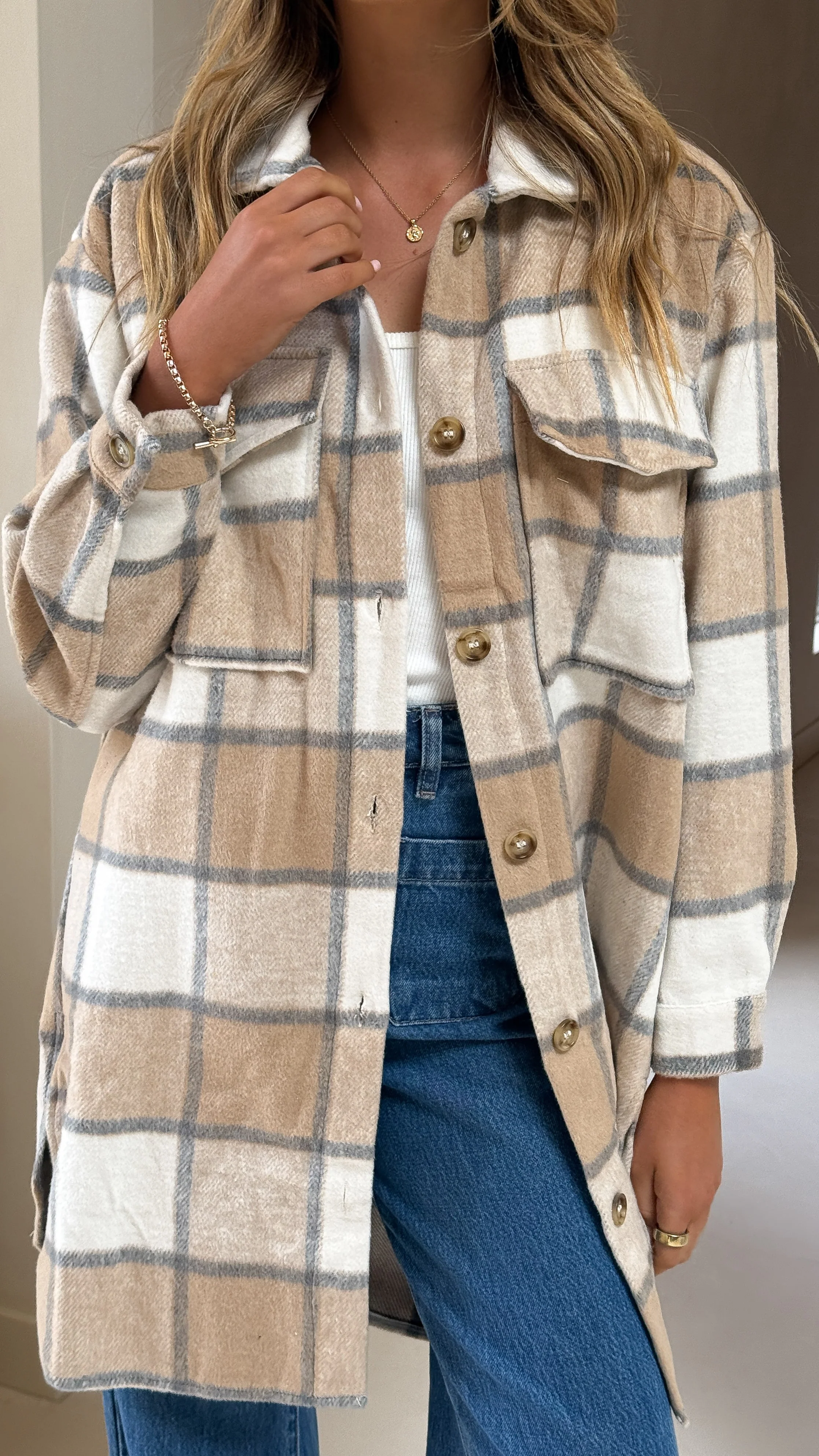 Saskia Jacket - Beige/Cream Check