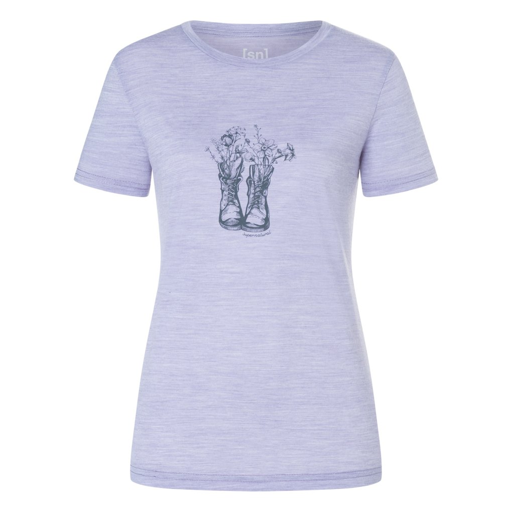 SUPER.NATURAL Flower Boots Tee Women - Candy Melange/Turbulence Blue