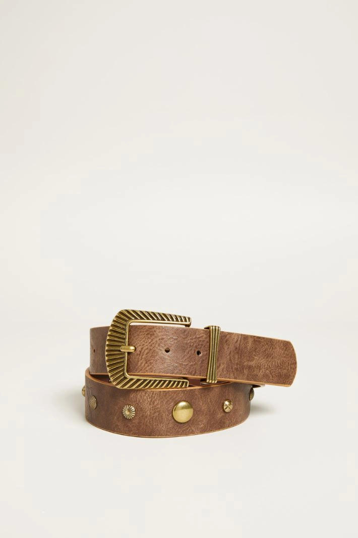 Studded coated belt - BROWN