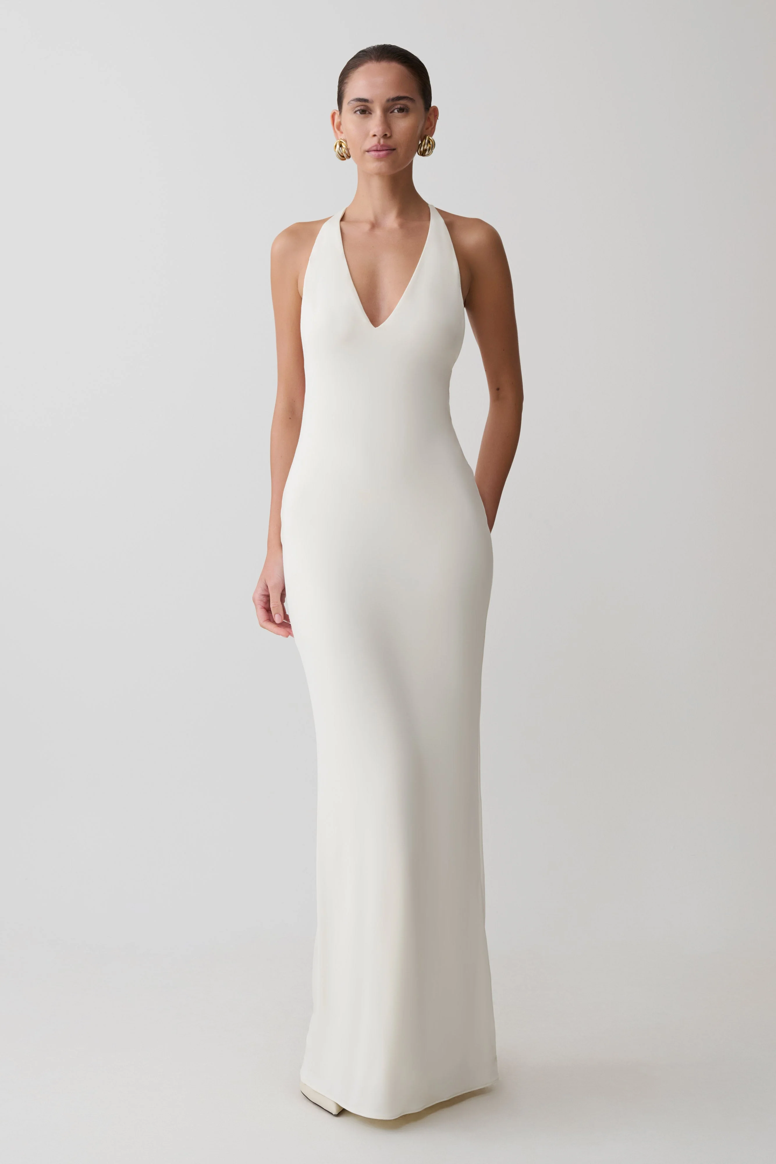 Hana Slinky Plunge Maxi Dress - Ivory