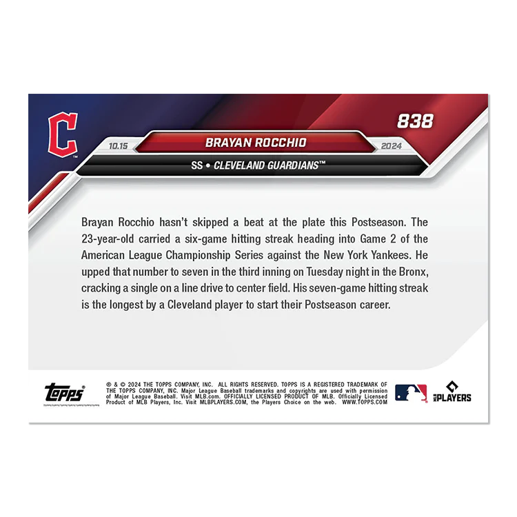 Brayan Rocchio - 2024 MLB Topps NOW® Card 838