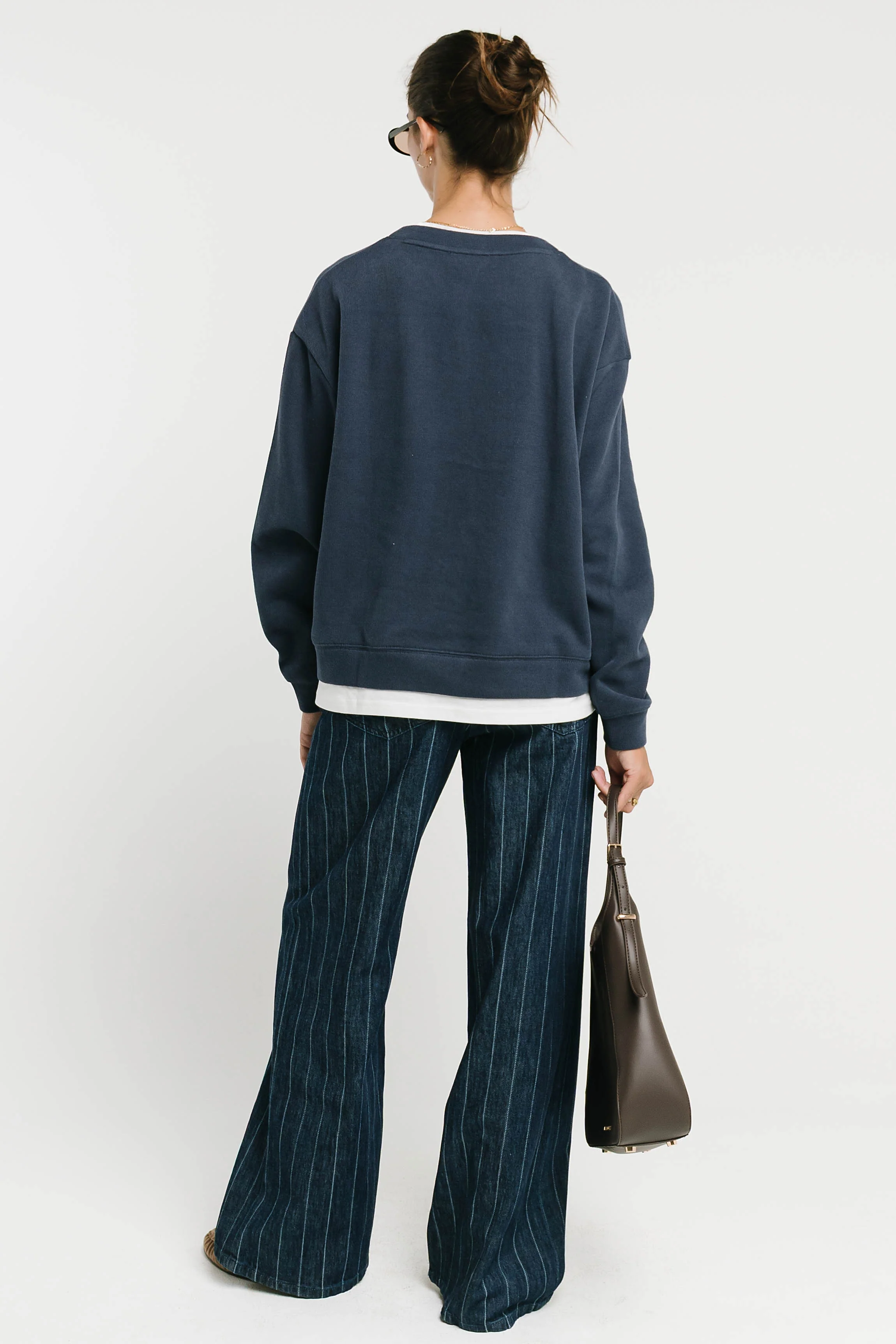 Ava Double Layer Crewneck in Navy