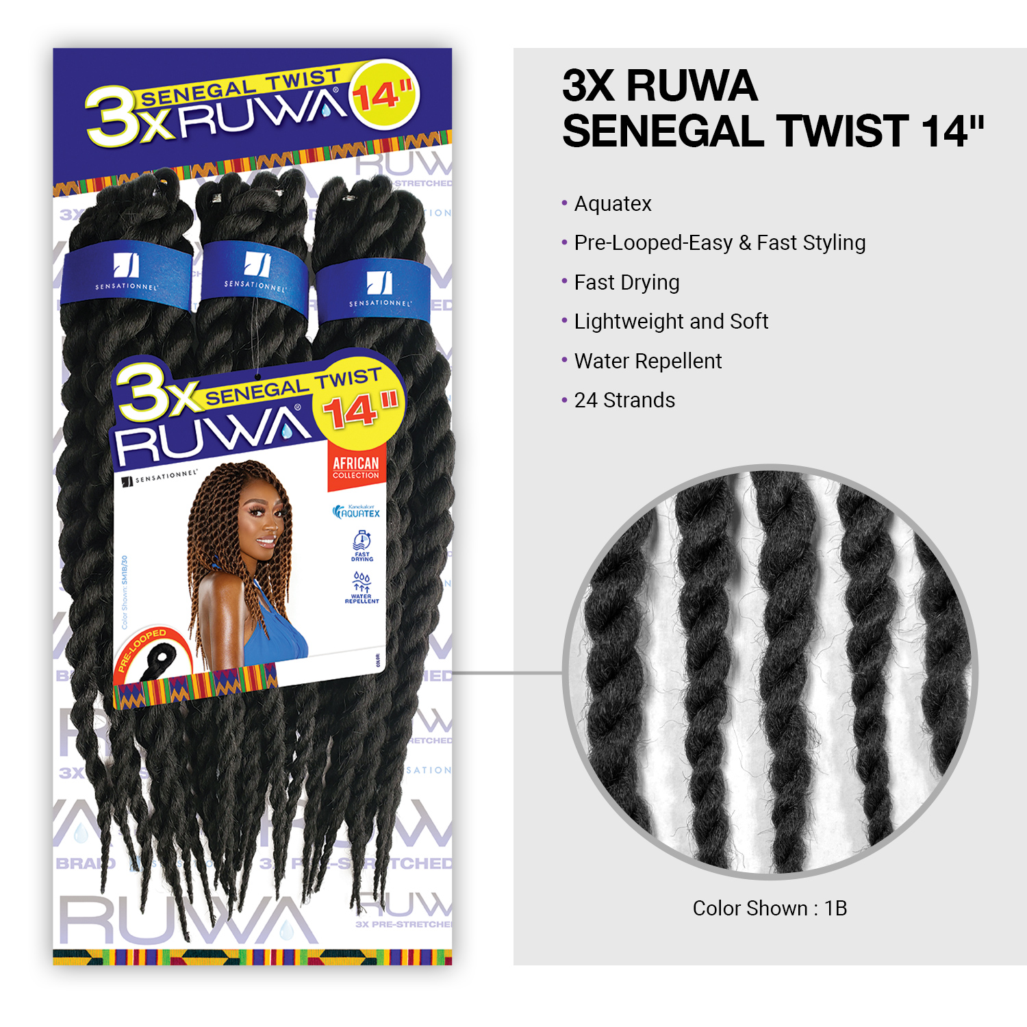 Sensationnel Crochet Braids African Collection 3X Ruwa Senegal Twist 14