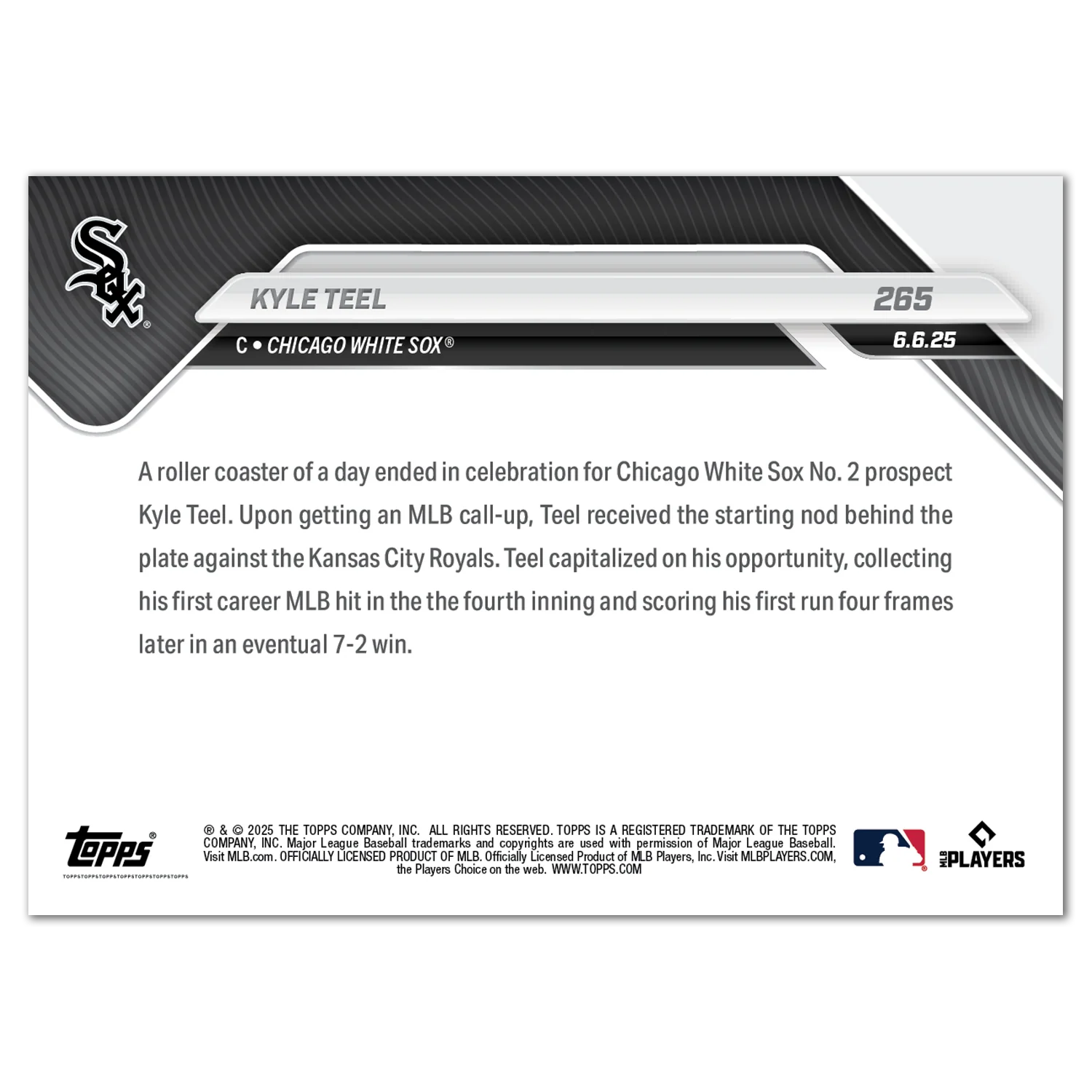 Kyle Teel - 2025 MLB Topps NOW® - Card 265