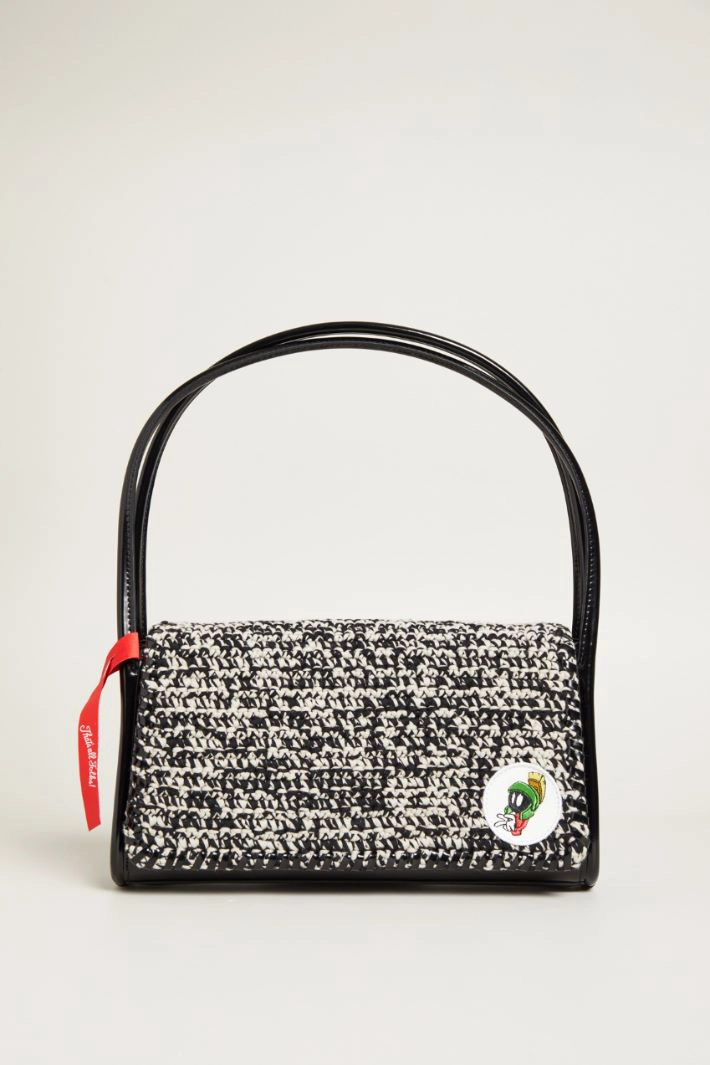 Bag with crochet flap - BLACK WHITE