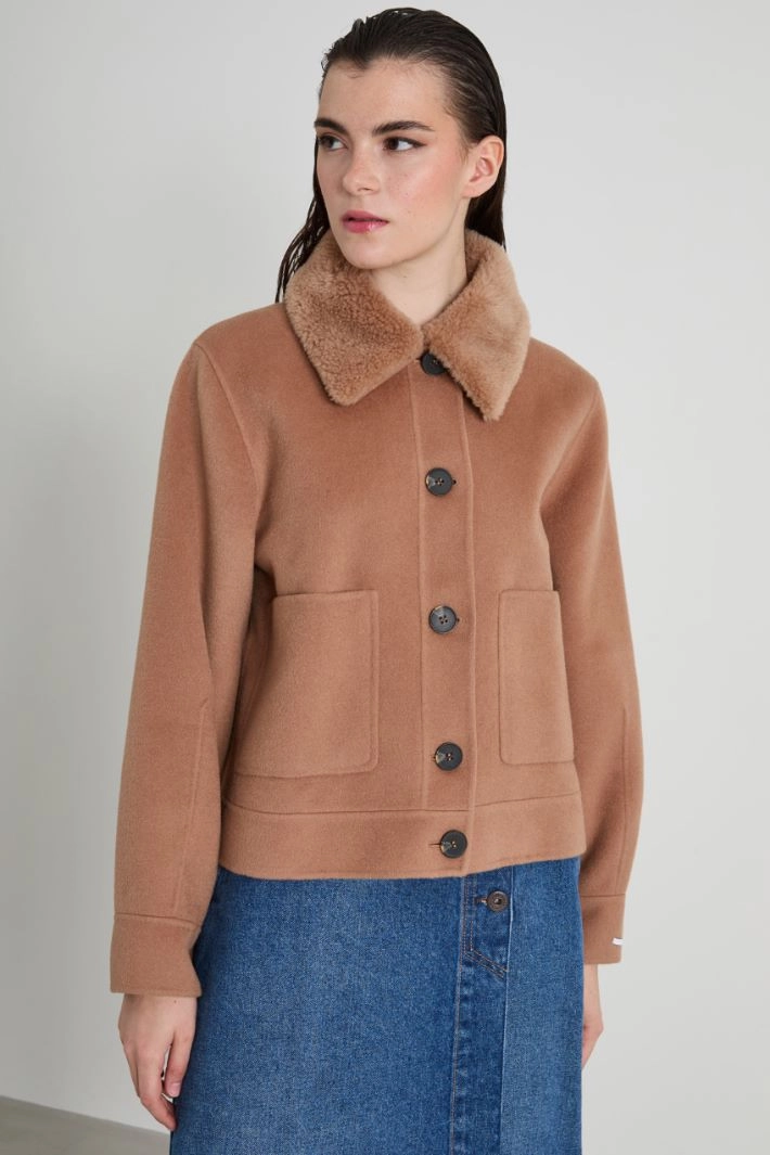 Pea coat with removable collar - CAMEL
