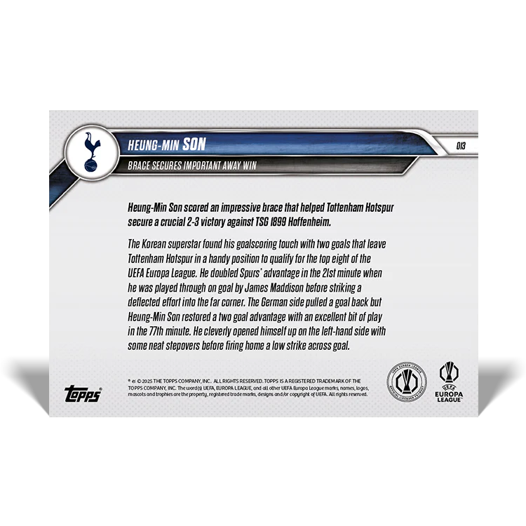 Son Heung-min - Brace secures important away win - 24/25 UEL Topps NOW® Card 13