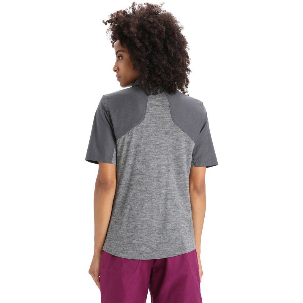 Icebreaker Hike Short Sleeve Top Women - Gritstone Hthr/Monsoon