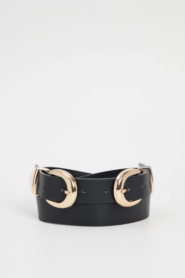 Leather belt with buckles - BLACK