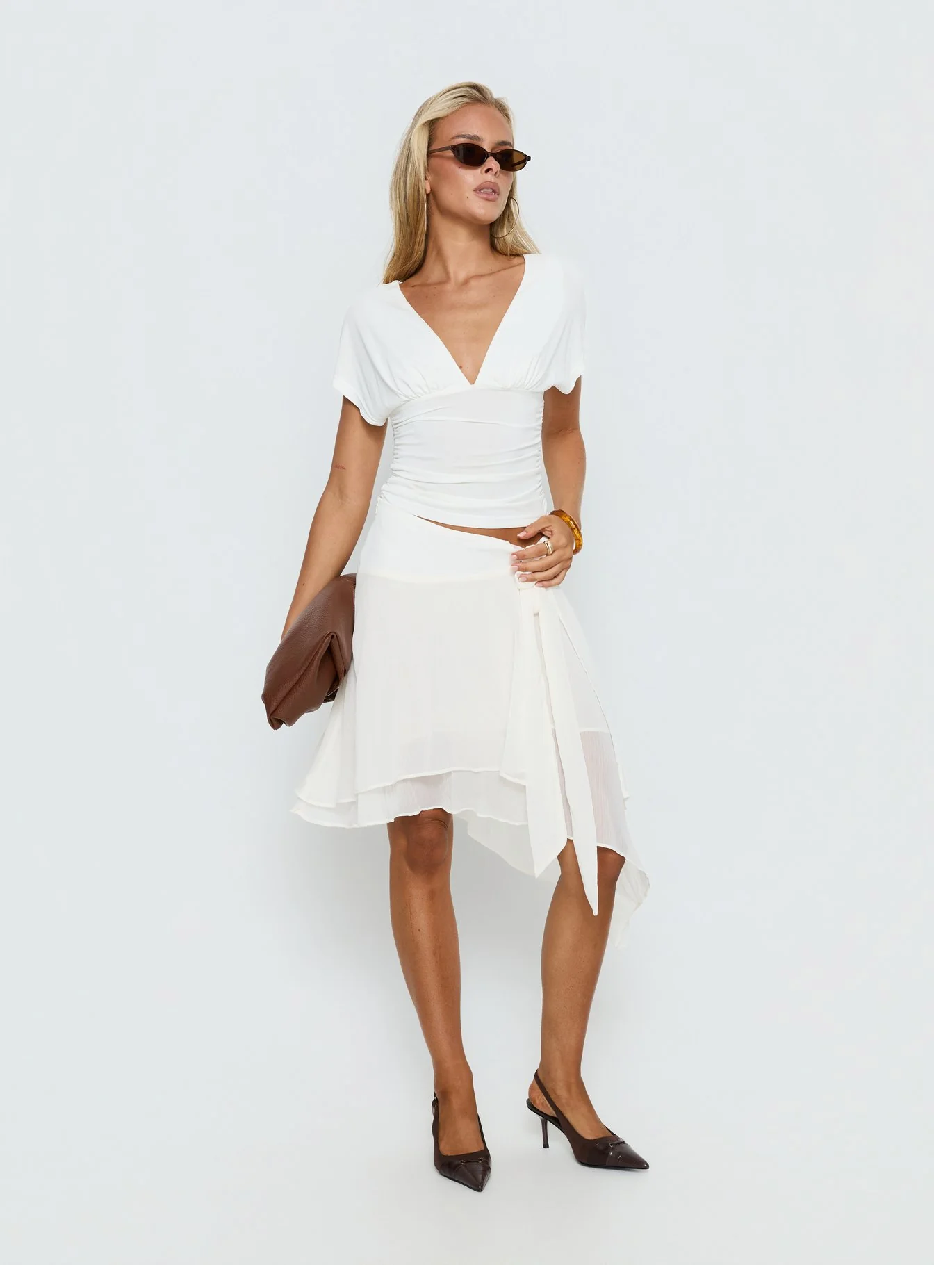 Mattey Cinched V Neck Top White