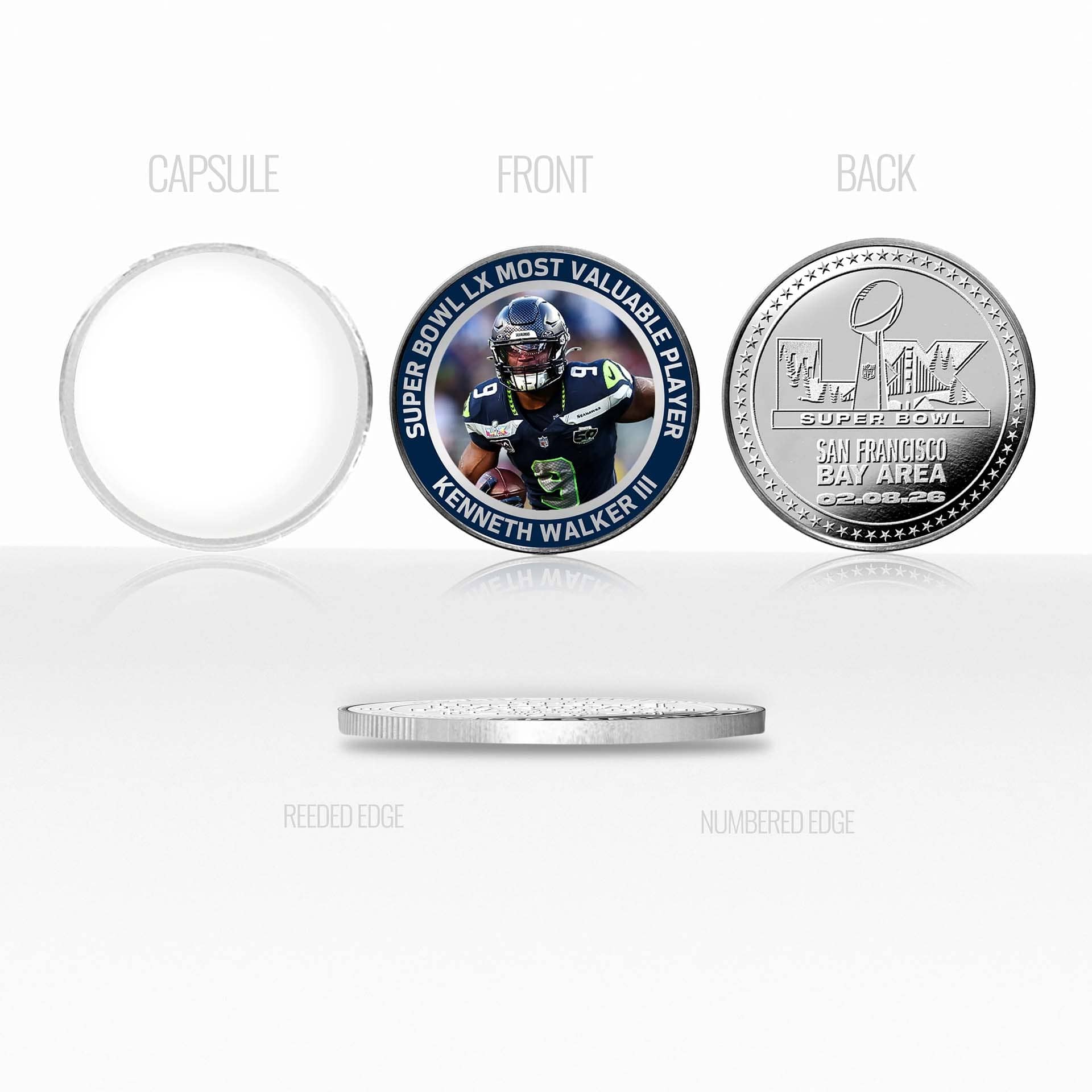 Kenneth Walker III Super Bowl LX MVP Silver Commemorative Coin