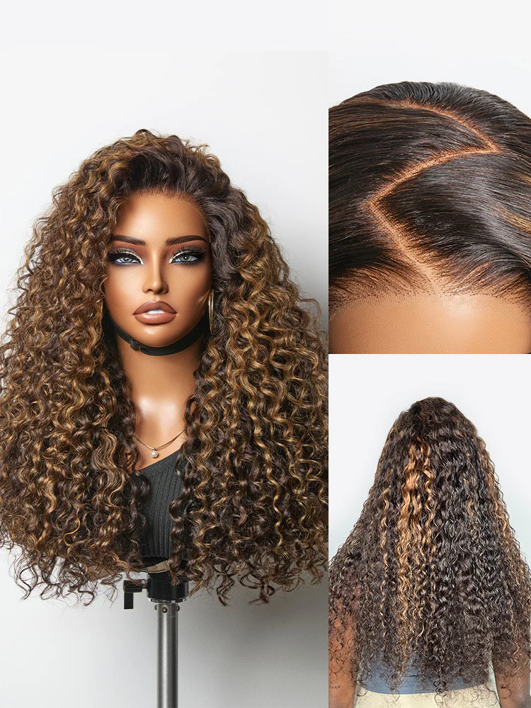 Luvme All-Day Comfort™ Wig PartingMax Brown Highlights Funmi Curly 7x6 Closure HD Lace Glueless Wig Pre Cut Lace