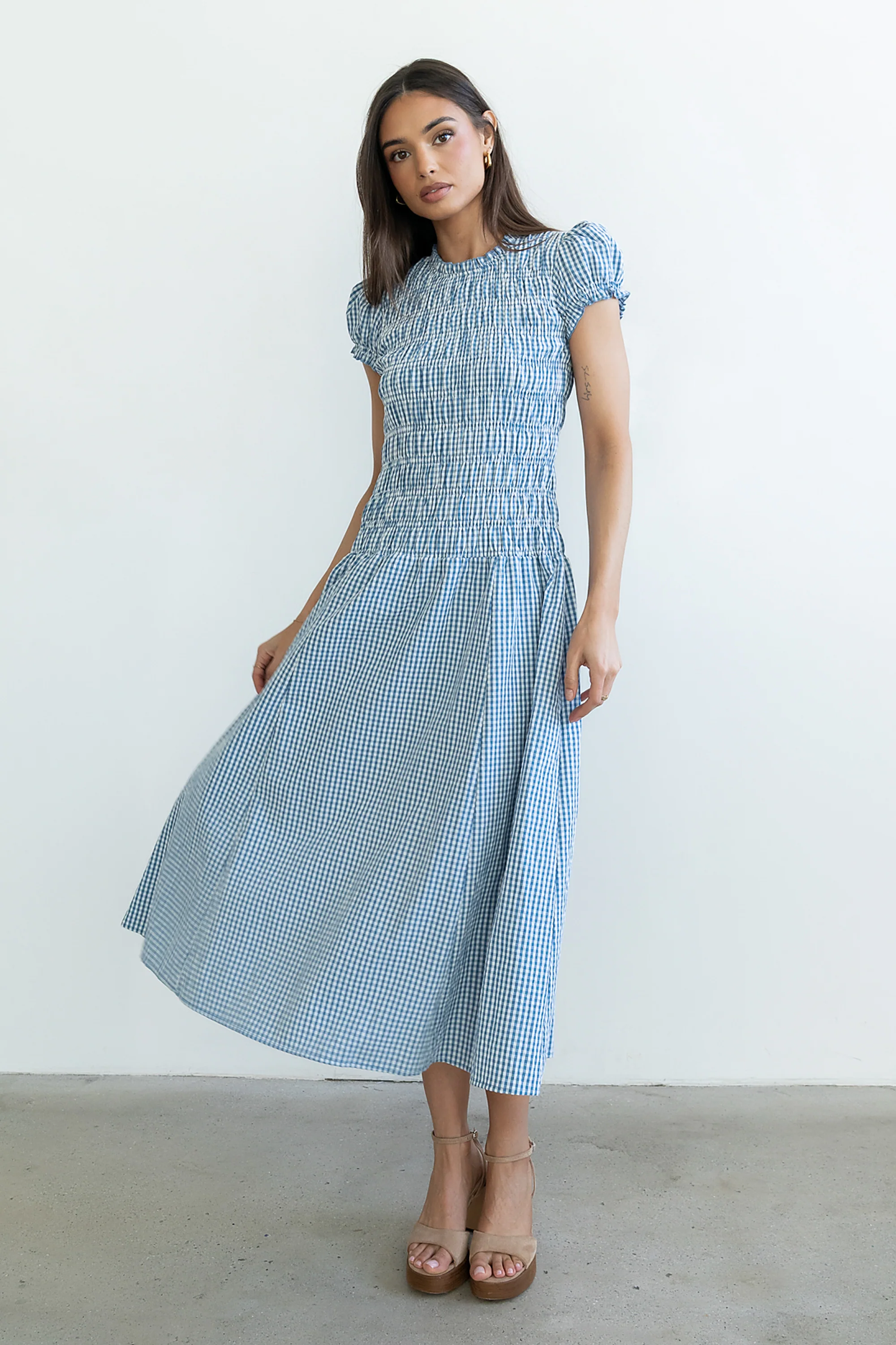 Opal Gingham Maxi Dress in Blue