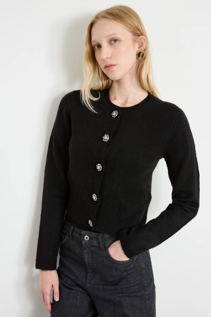 Cardigan with jewel buttons - BLACK