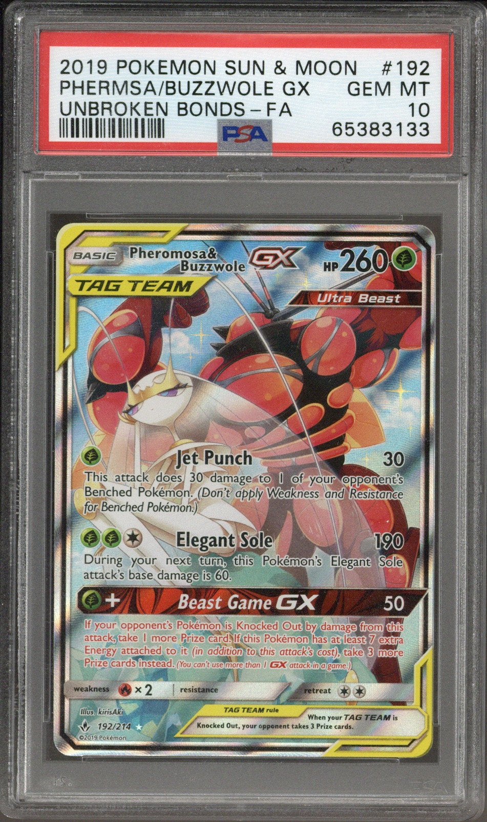 2019 Pokemon S&M Phermsa/Buzzwole GX Unbroken Bonds FA #192 PSA 10