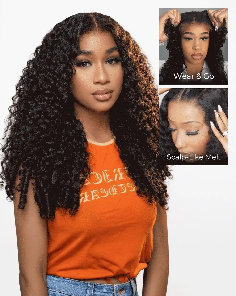 Ophirawig13x6 HD Lace Glueless Wig Jerry Curly With Drawstring Natural Black 100% Human Hair Wig