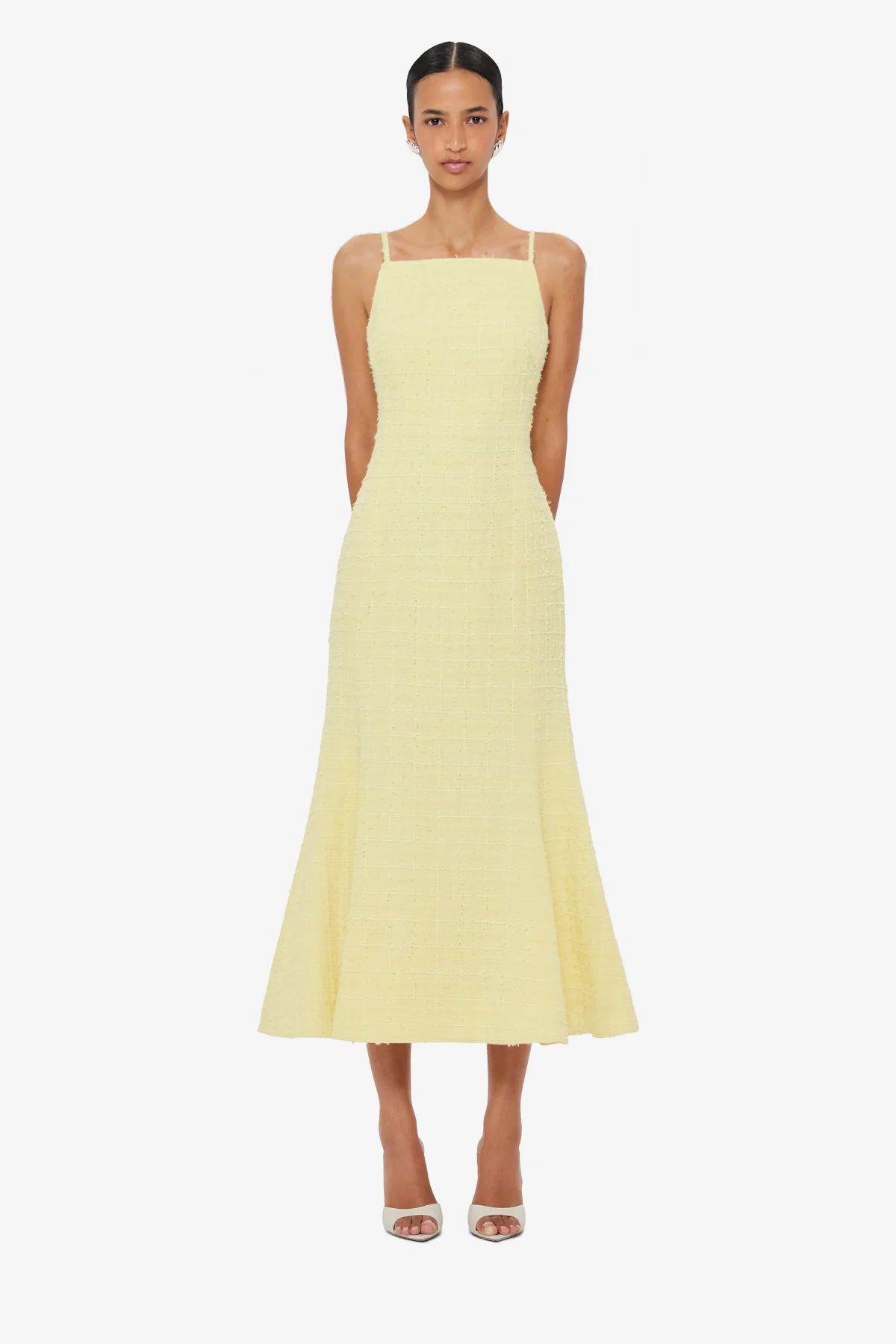 Regina Tweed Midi Dress - Sorbet Yellow