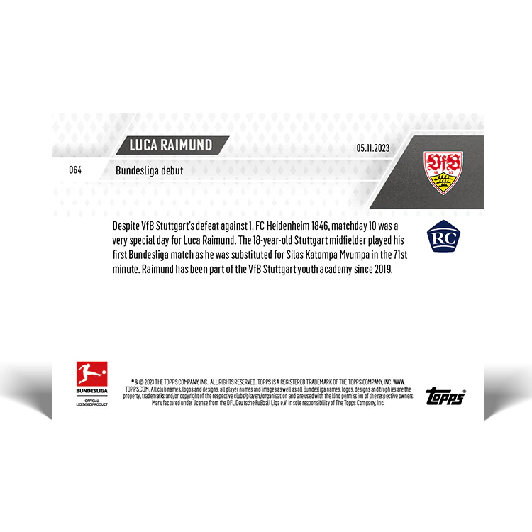 Topps UK - Luca Raimund - Bundesliga debut - Bundesliga TOPPS NOW® Card #64