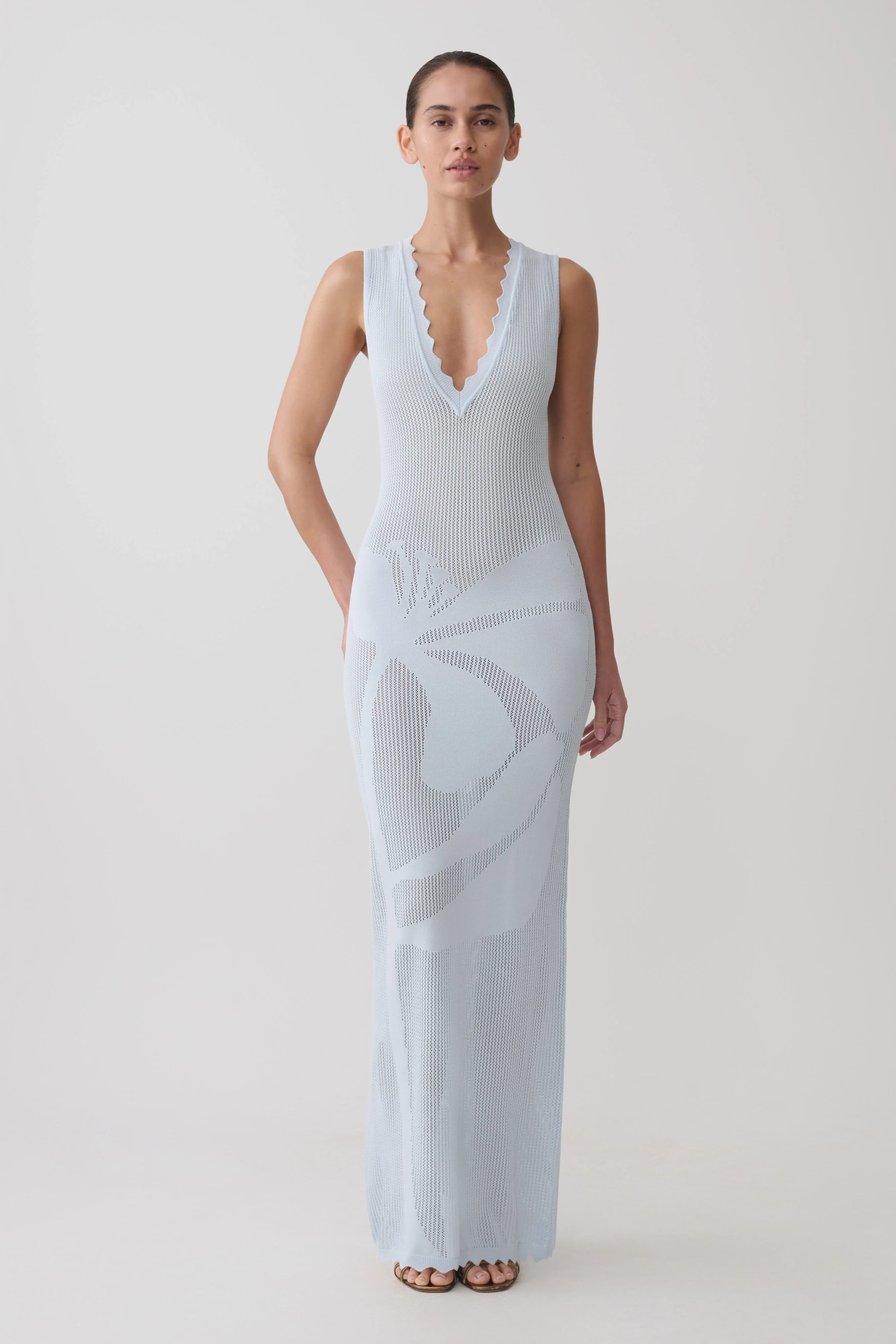 Pippa Floral Knit Maxi Dress - Light Blue