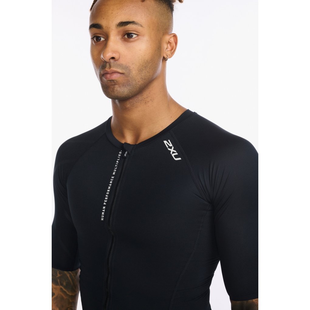 2XU Aero Tri Sleeved Top Men - black/white