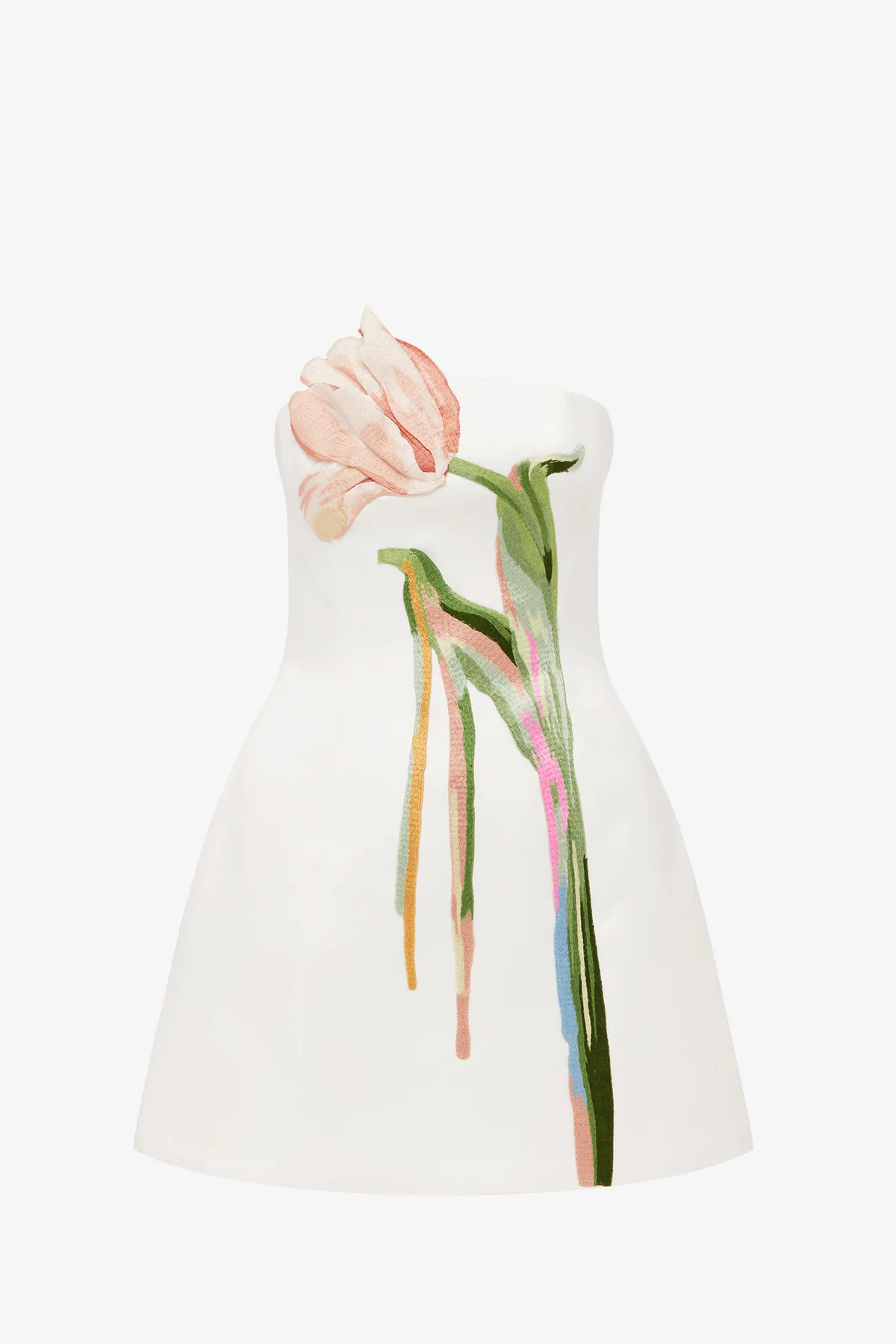 Roselle Bustier Mini Dress - Tulip Print in Snow