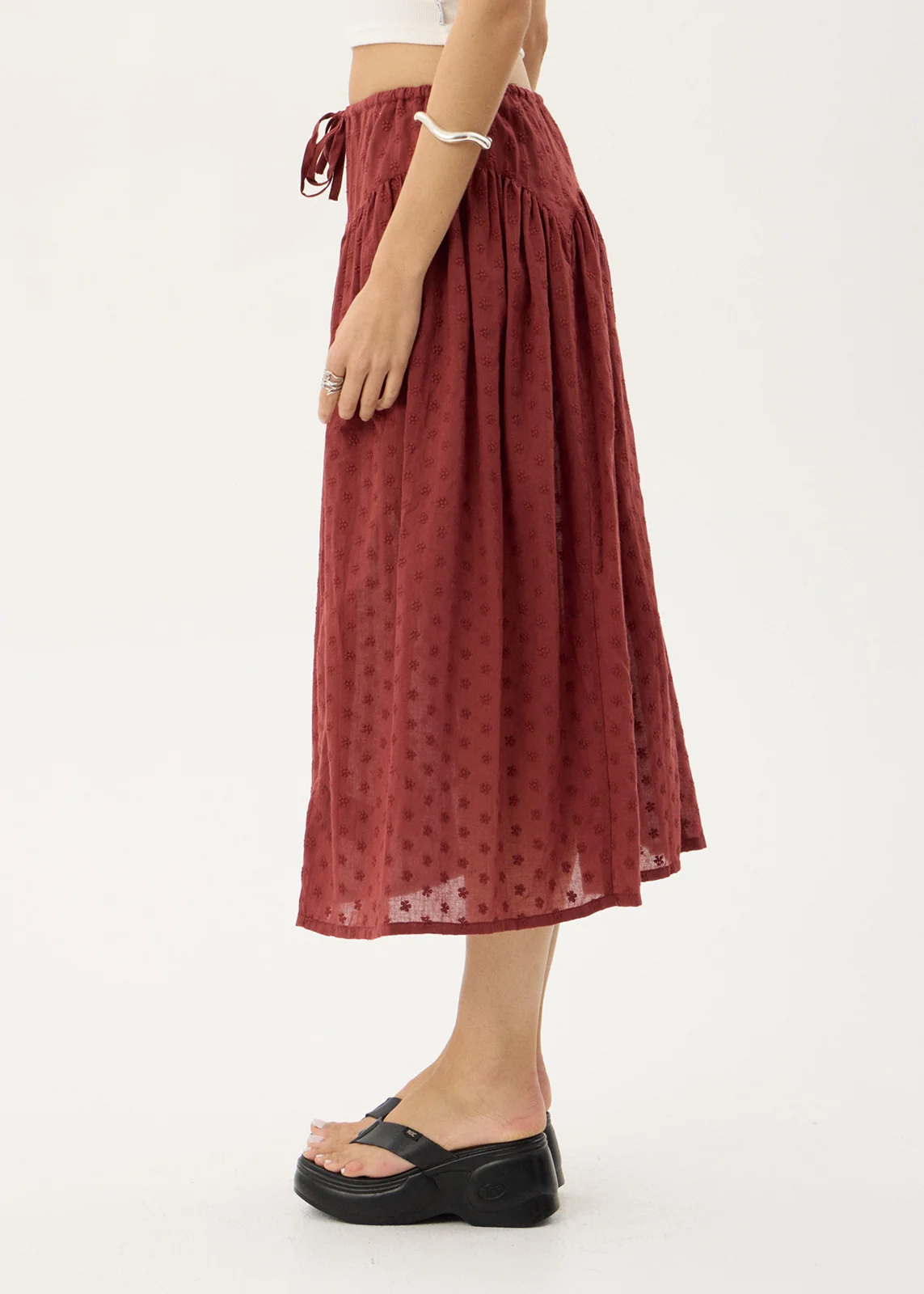 AFENDS Womens Marlow - Midi Skirt - Ruby Anglaise