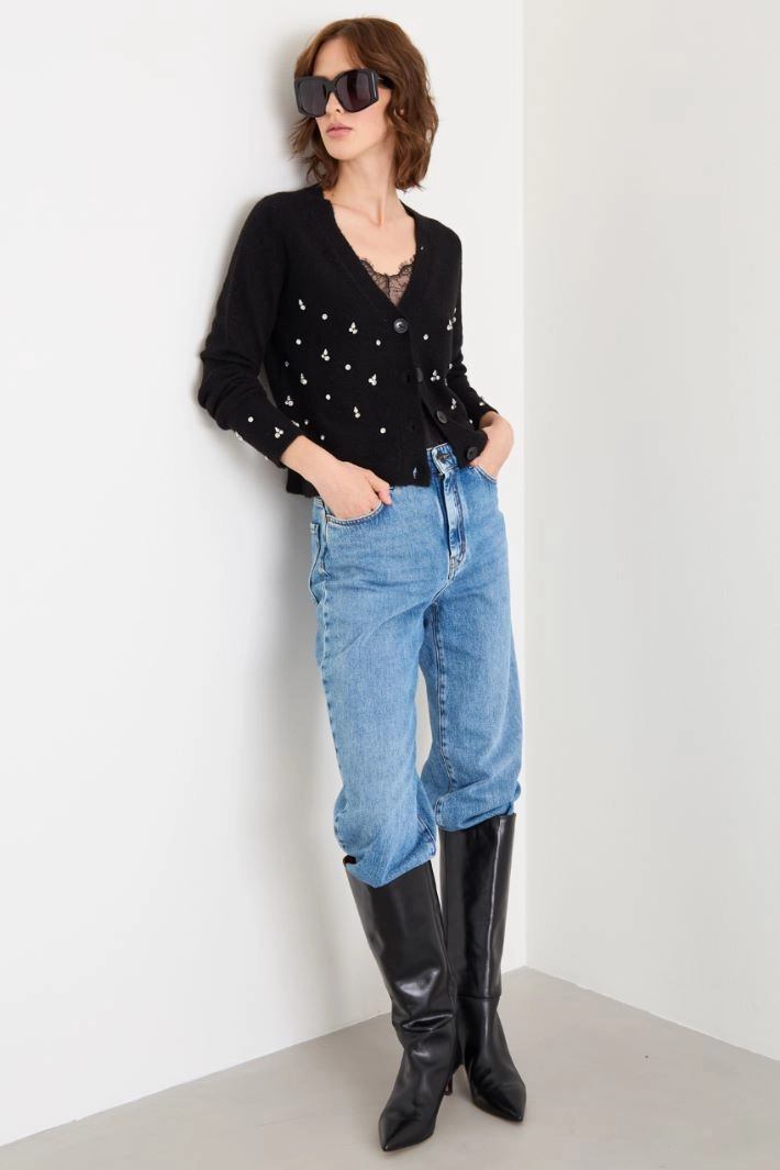 Cardigan with stones - BLACK