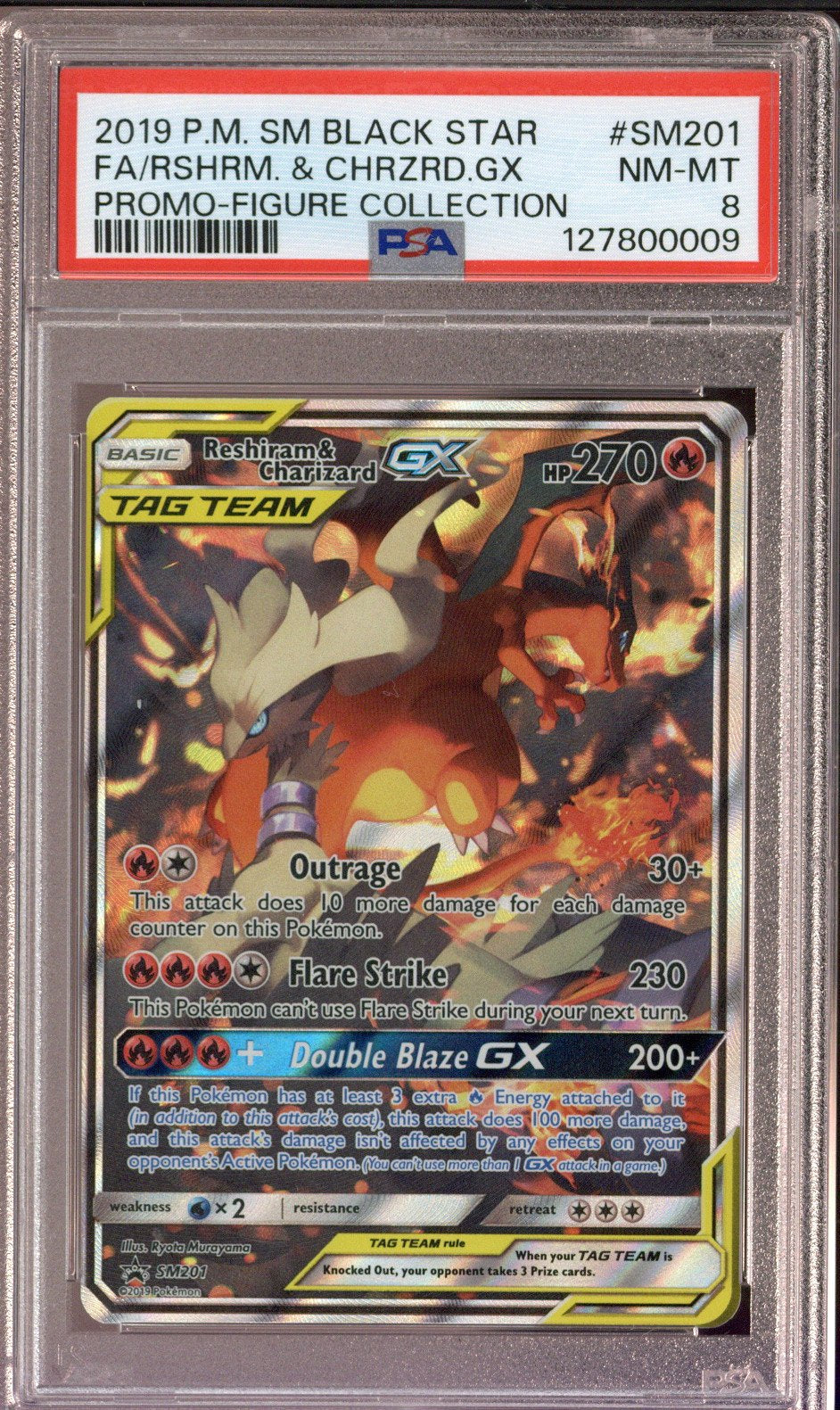 2019 Pokemon Charizard & Reshiram GX Tag Team Promo SM201 PSA 8
