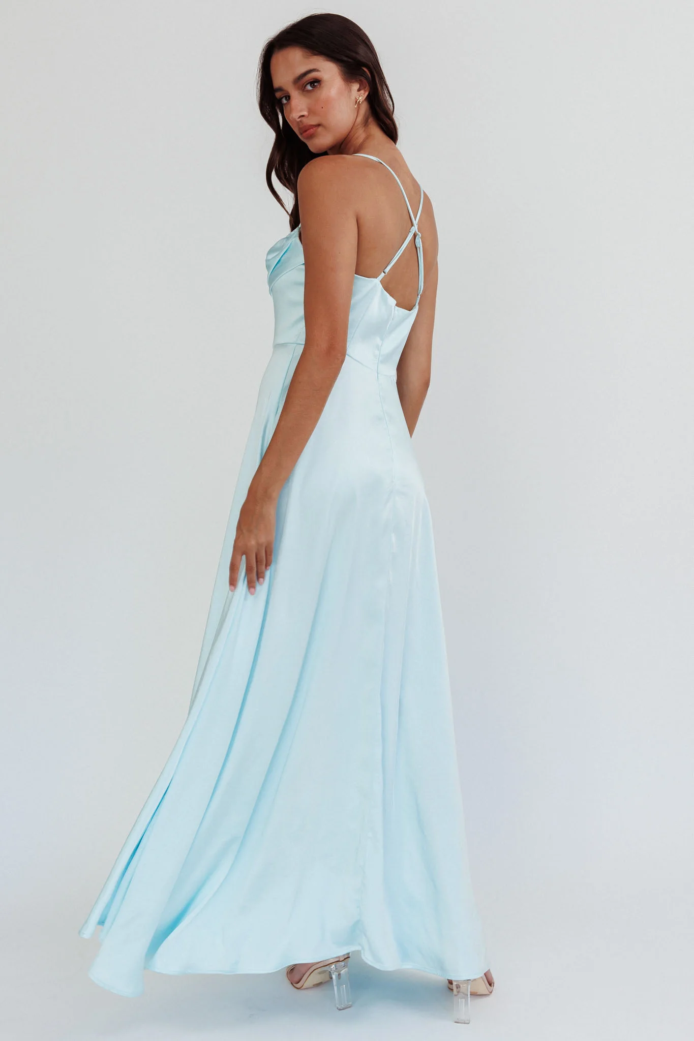 Inner Light Gathered Bust Split Maxi Dress Mint
