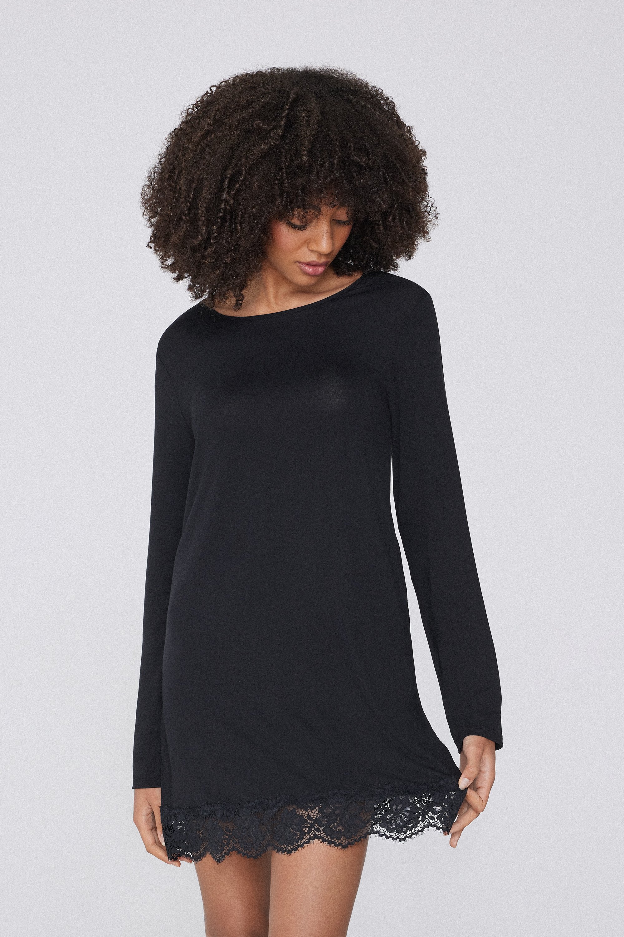 Long Sleeve Viscose and Lace Nightgown