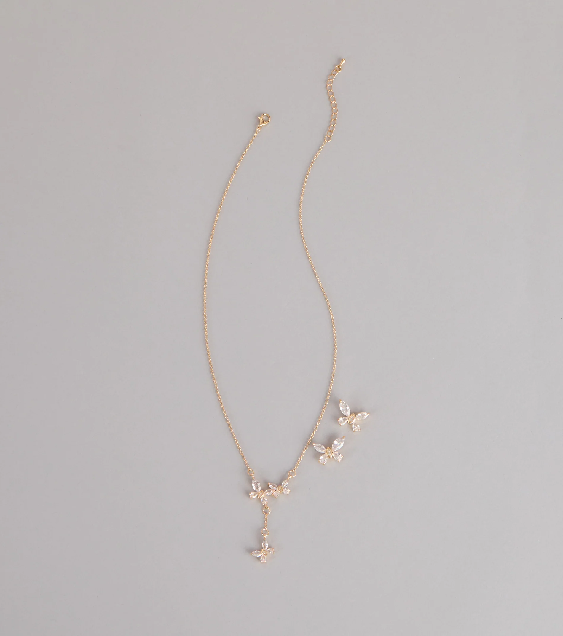 Sweet Shine Rhinestone Butterfly Necklace And Earrings Set