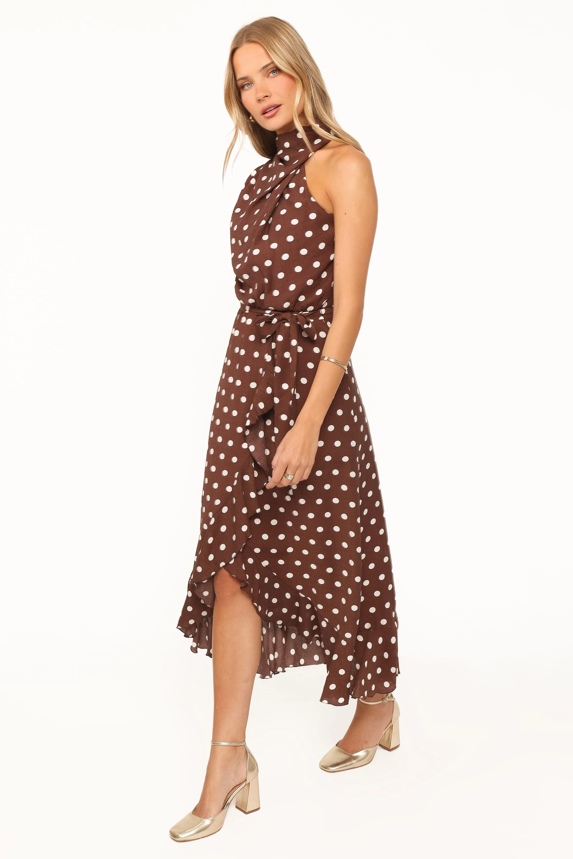 Olana Midi Dress - Brown Polka Dot