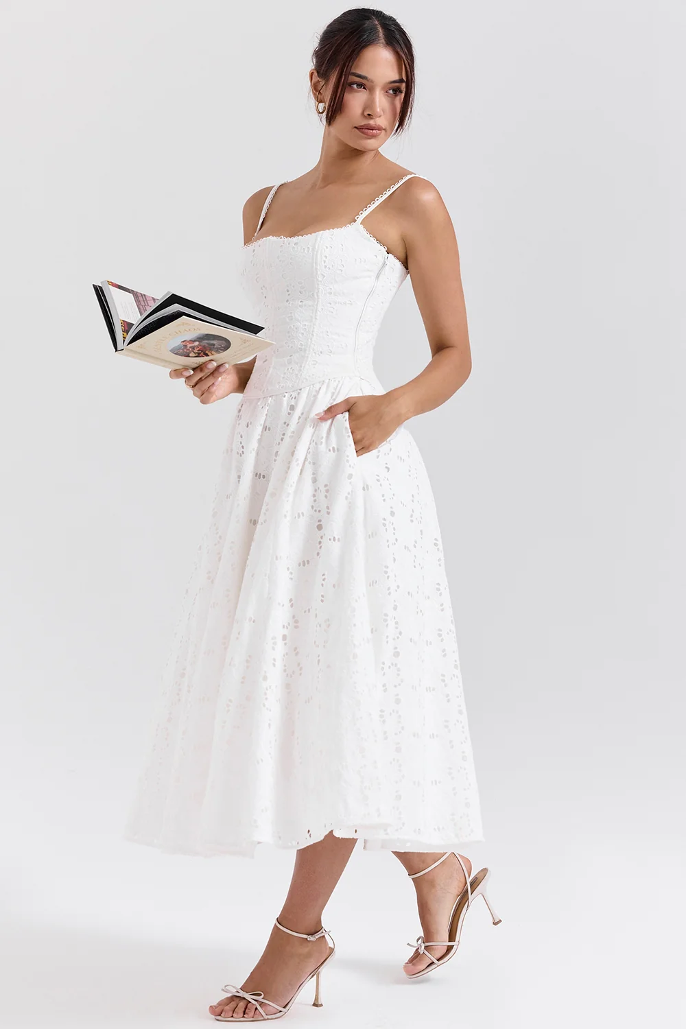 White Broderie Anglais Midi Skirt