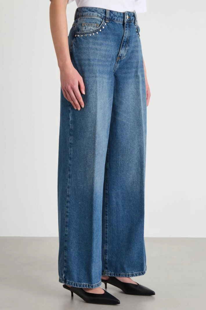 Studded Wide-Leg Jeans - AZUL