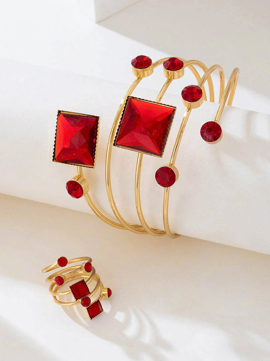 Irregularity Geometric Rhine Stones Shiny Bracelet Accessories Rings Accessories Sets