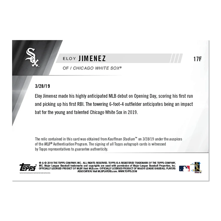On-Card Auto Base Relic # to 1 - Eloy Jimenez - MLB TOPPS NOW® Card 17F