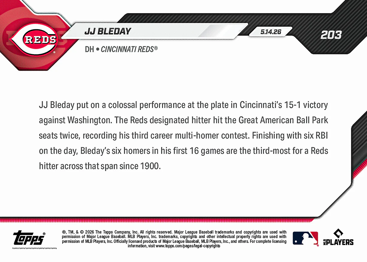 JJ Bleday - 2026 MLB Topps NOW® - Card 203 - PR: 541