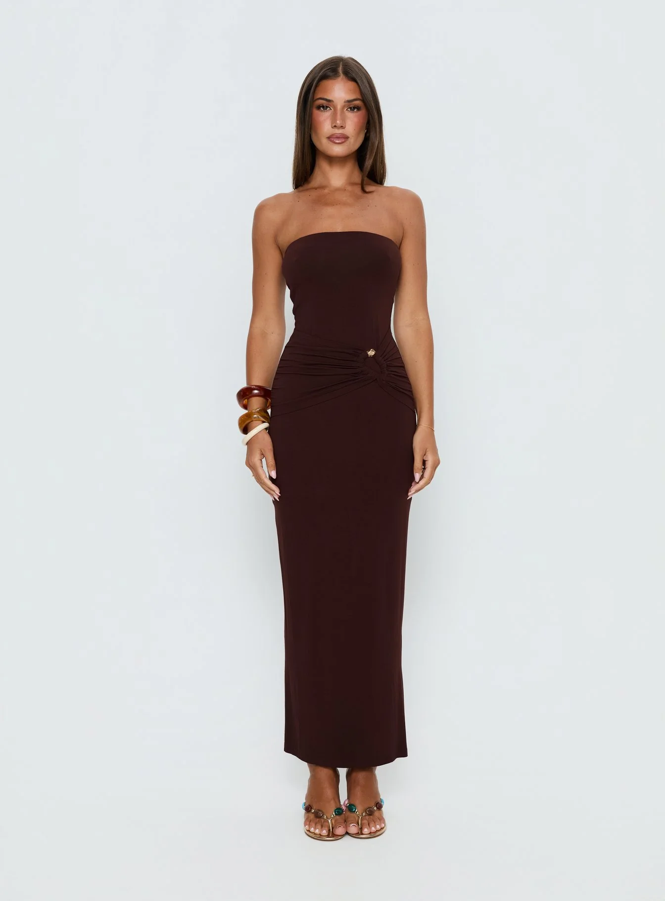 Signature Move Strapless Maxi Dress Chocolate Brown
