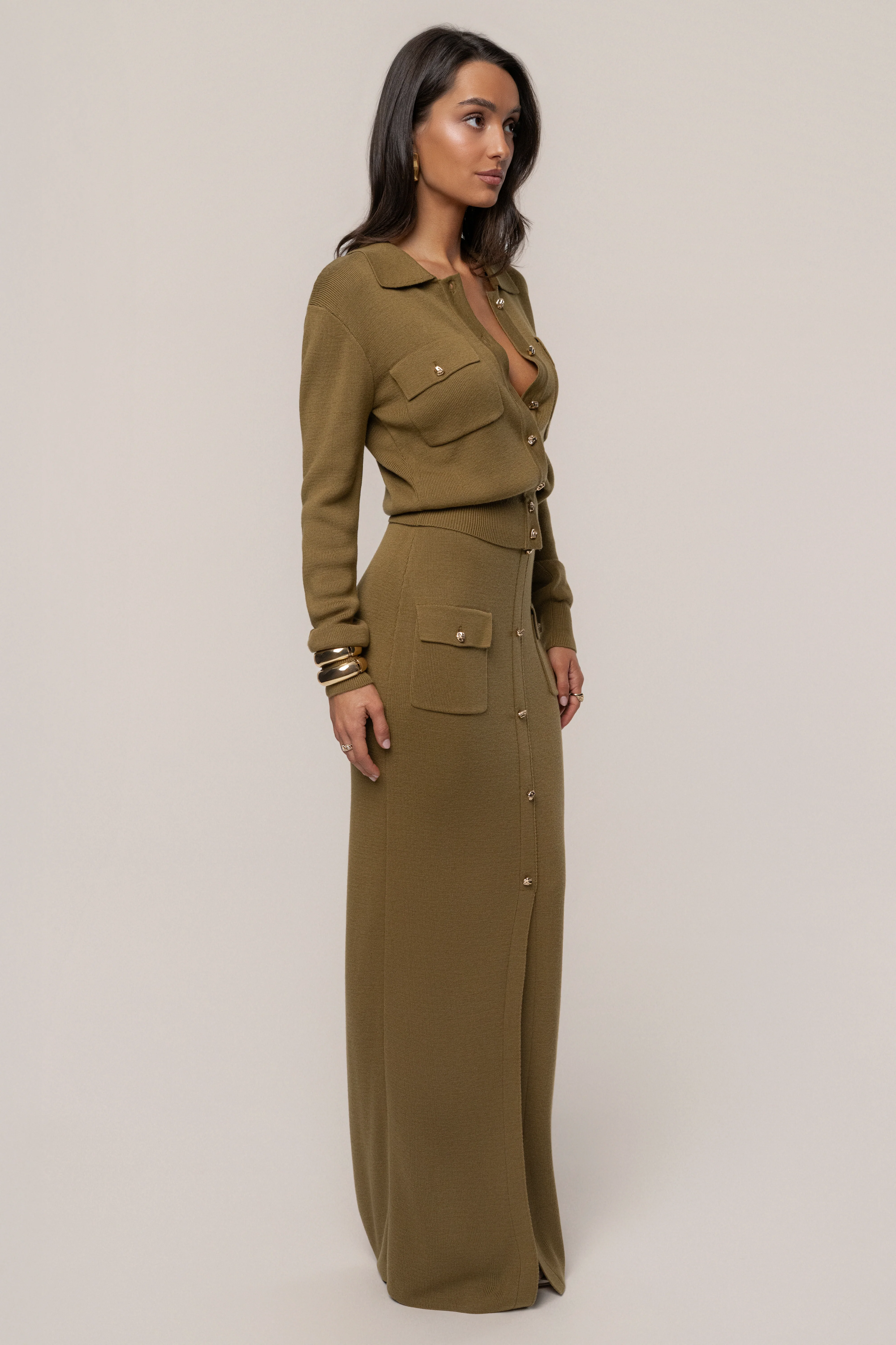Olive Fall Bliss Maxi Skirt