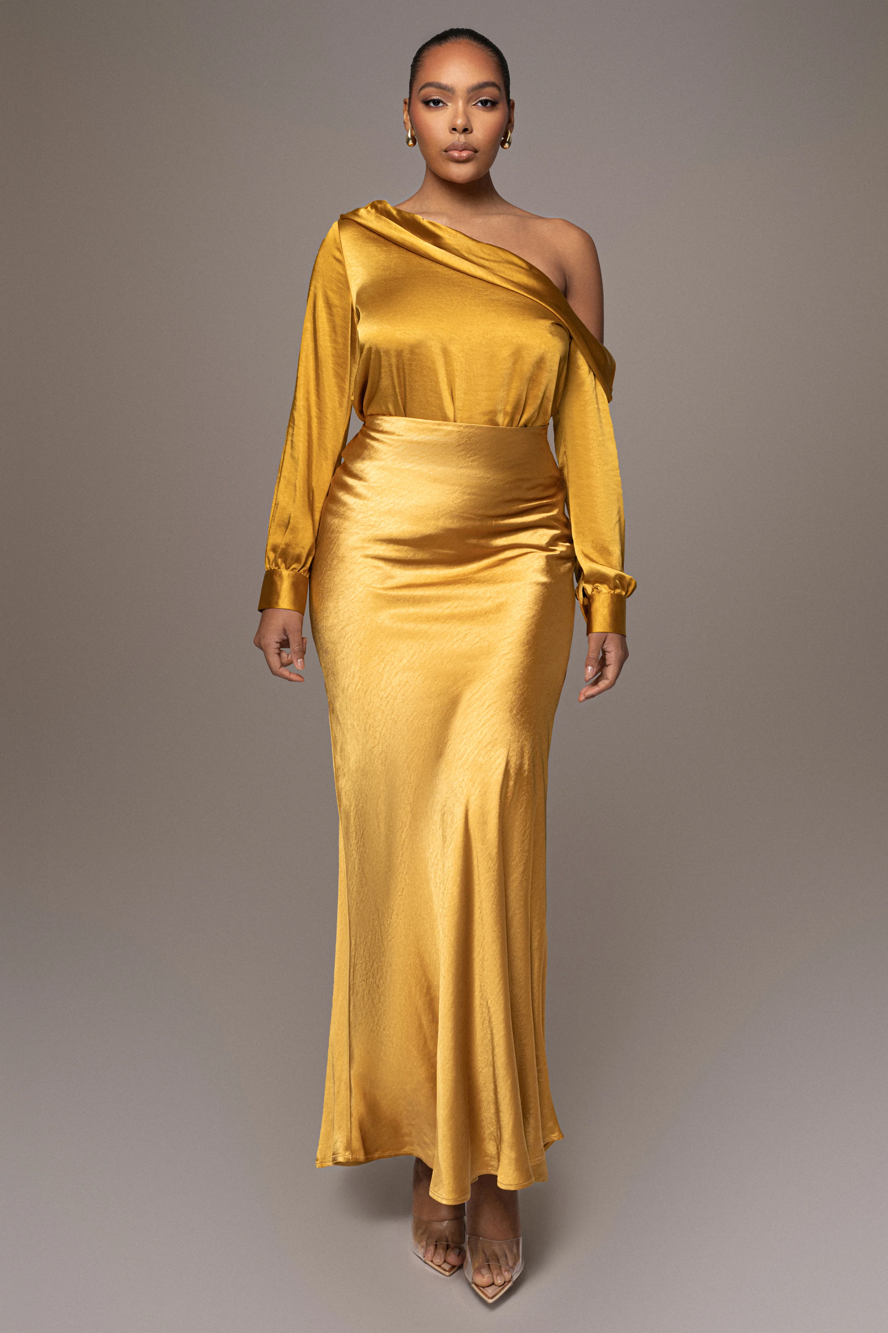 Yellow Satin Rima Asymmetrical Bodysuit