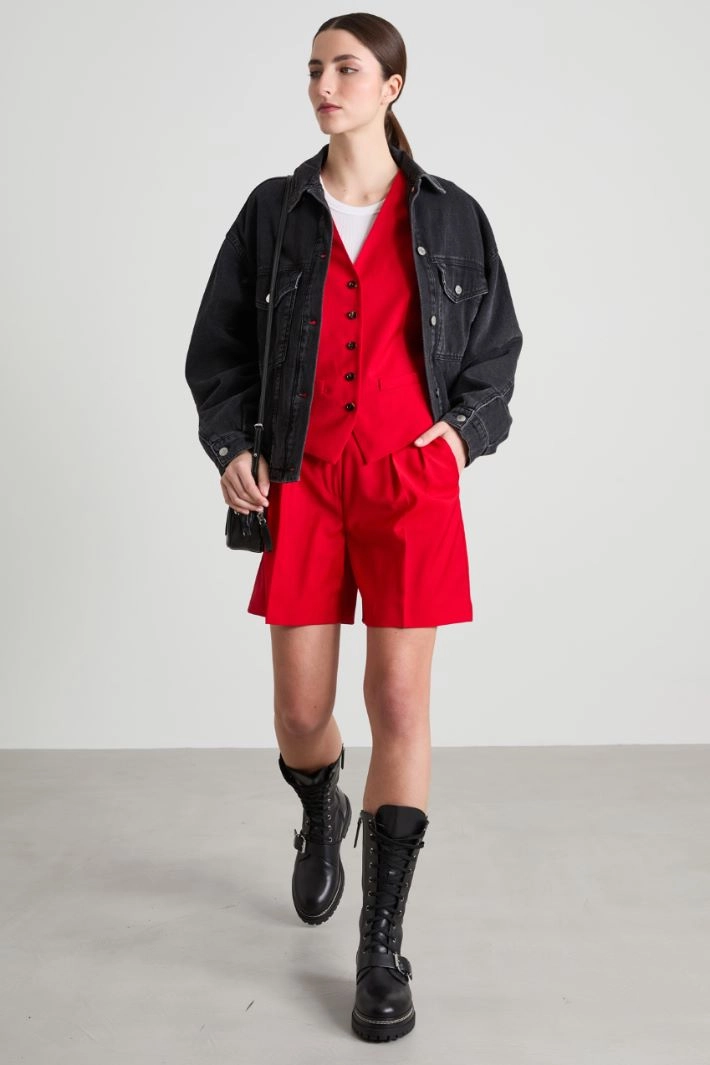 Wool canvas gilet  - RED