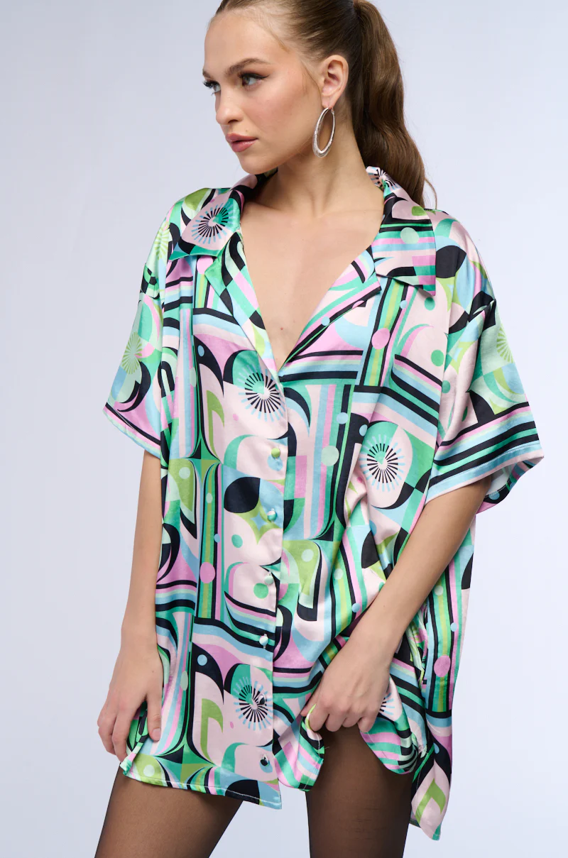 Take It Easy Satin Button Up Shirt Dress