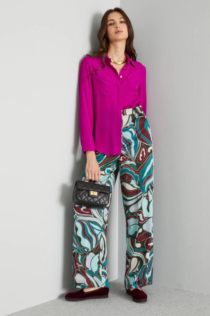 Hammered satin trousers - PETROL BURGUNDY