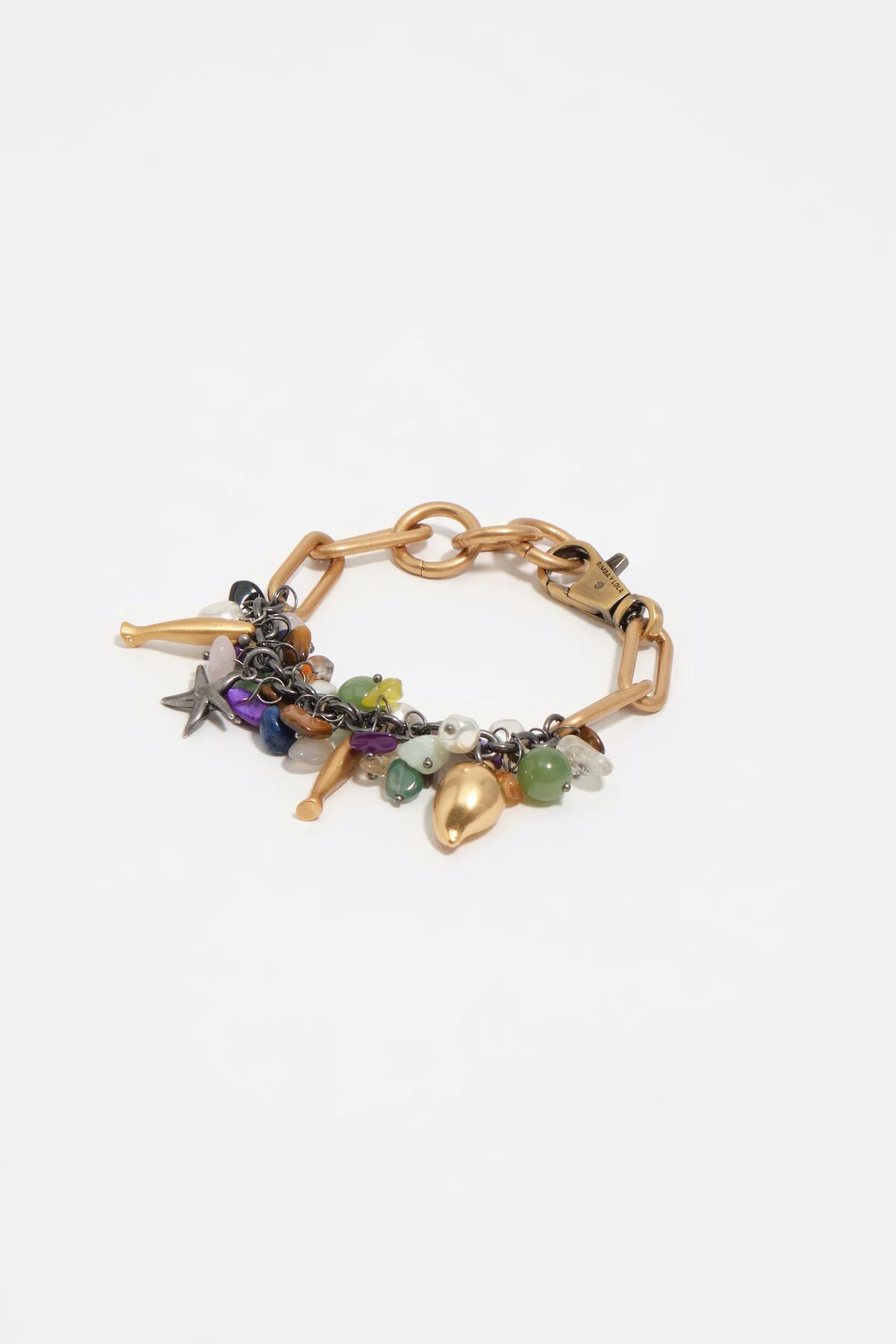 Aged gold bracelet with stones and marine motifs