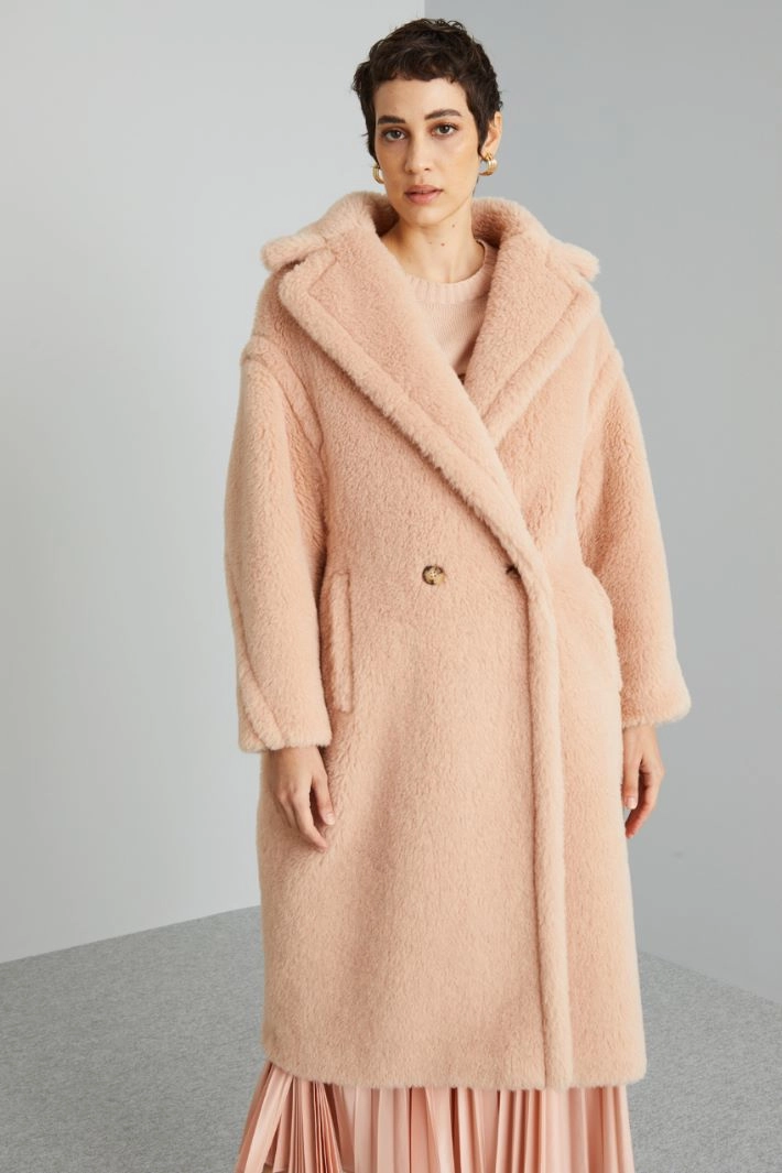 Plush-effect coat - PASTEL PINK