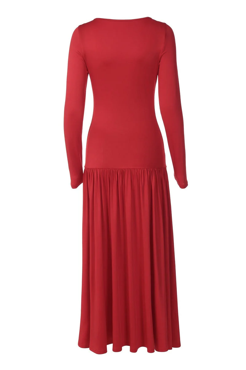 Long Sleeves Red Long Dress