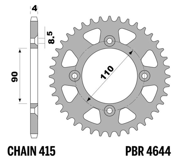 Ultra-light aluminum PBR sprocket 4644 - 415 40 teethRef: Pbr01604A / 1108986002