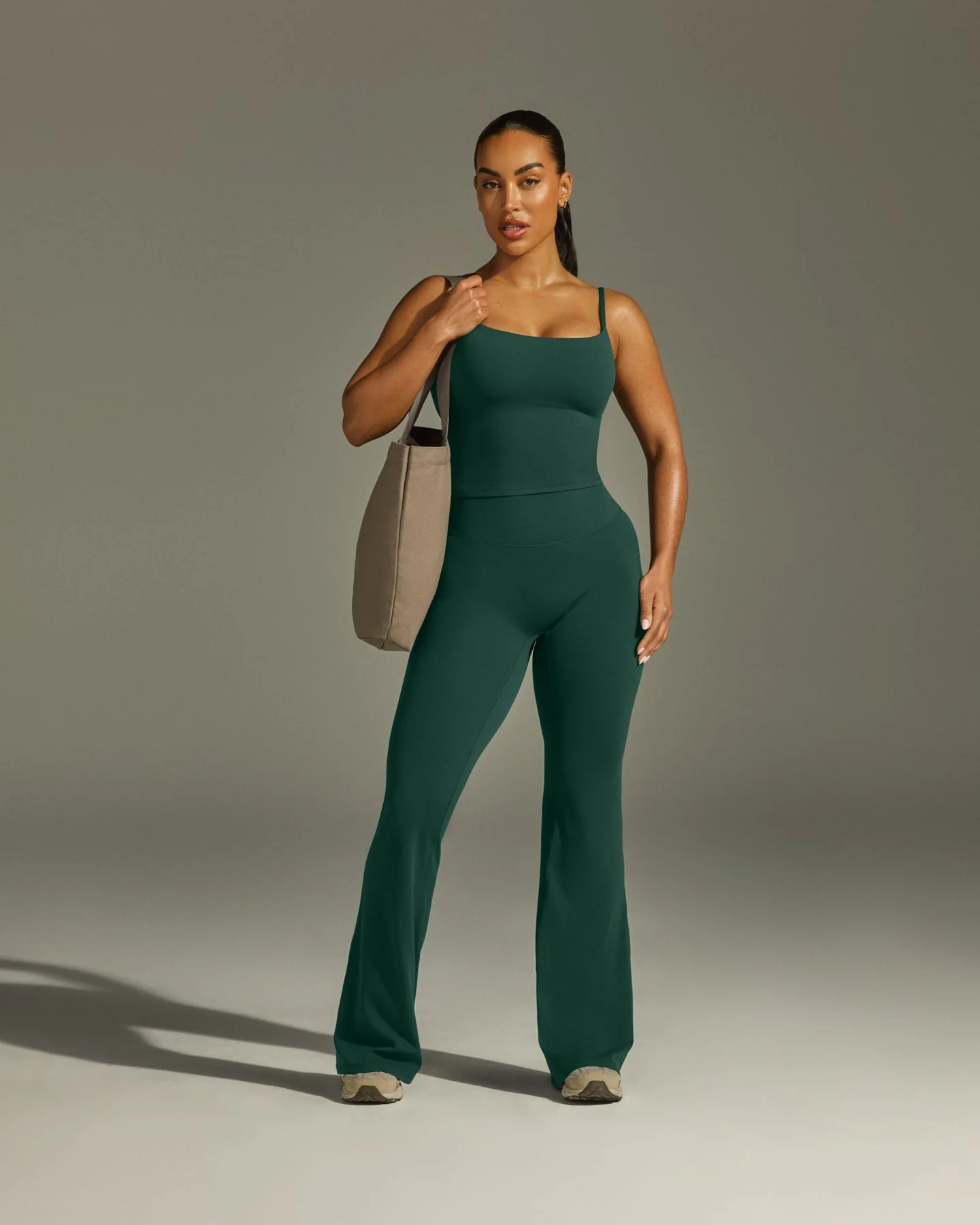 SoftMotion™ Strappy Mid Vest with Built in Bra Shelf with White Logo | Dark Racing Green