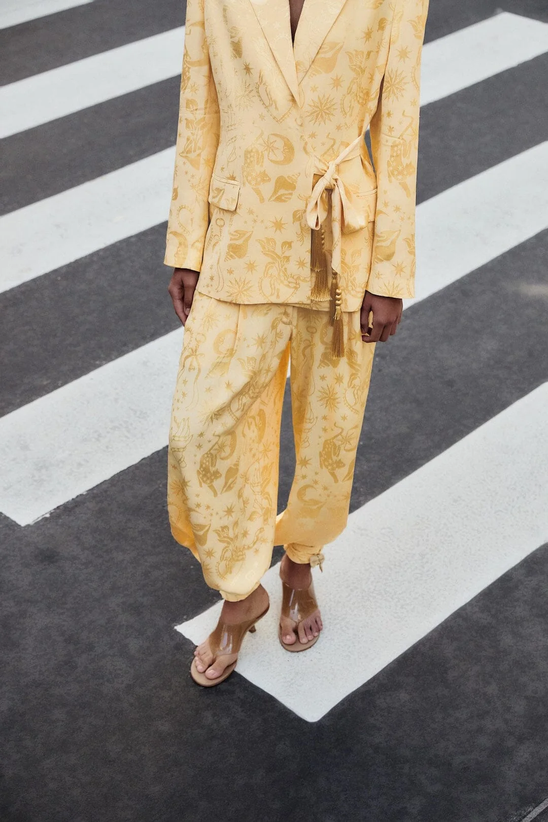Beige Hem Ties Pockets Pants